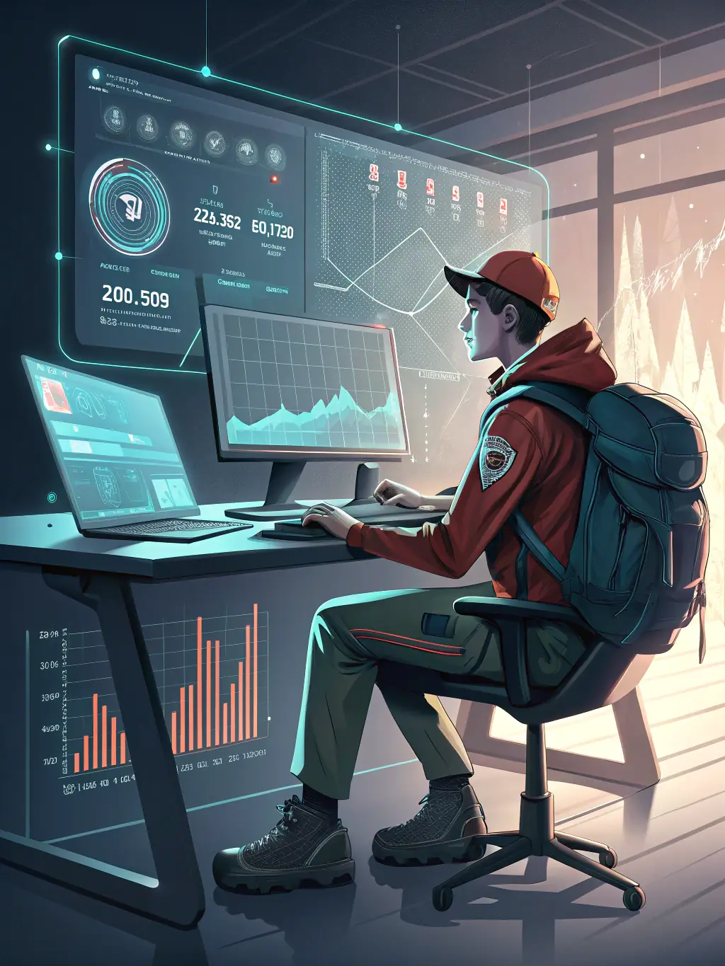 A dynamic image of a football scout analyzing player data on a tablet, representing the firm's focus on talent identification.